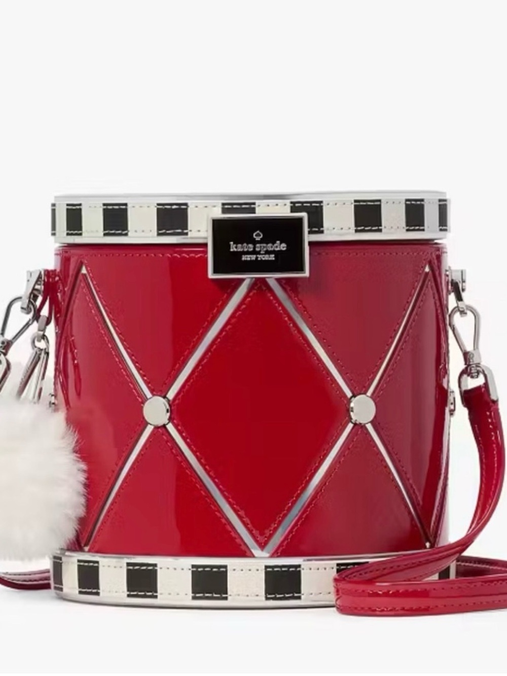 kate spade Red Patent Drum-Style Accent Bag with Cream & Black Trim - Picture 4 of 6